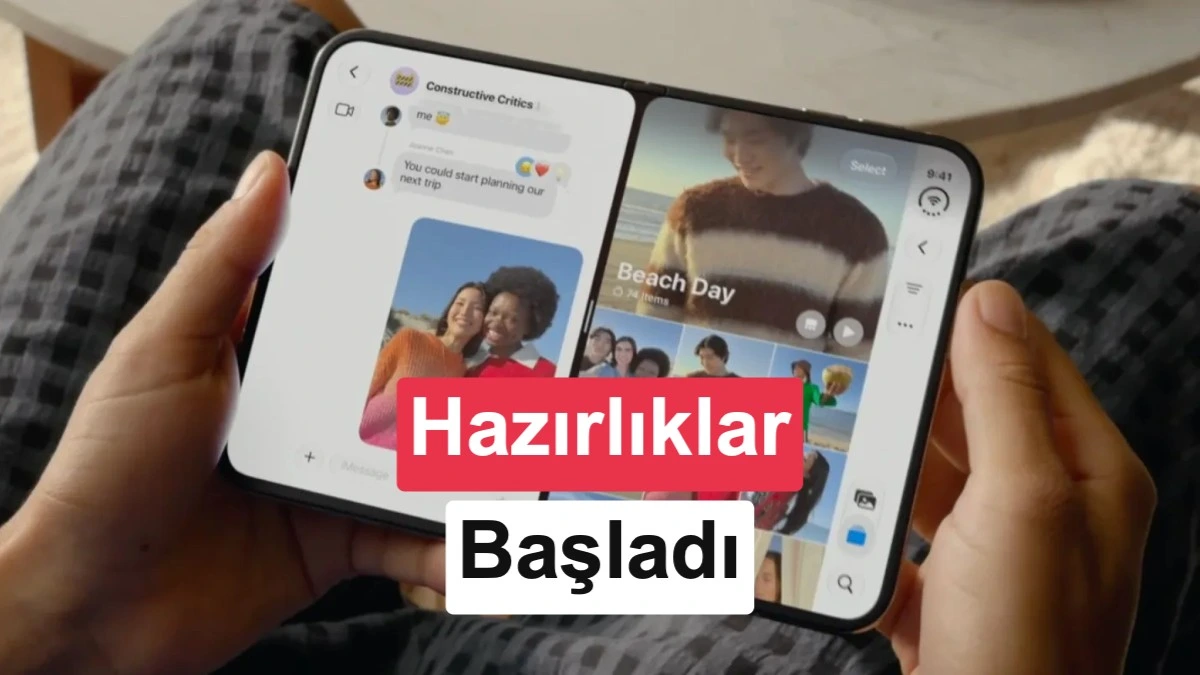 Katlanabilir iPhone Duo ekranda fotoğraf düzenleme arayüzü açık halde yatay duruyor