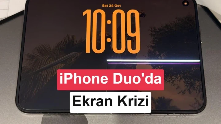 Ekranında çatlak görülen katlanabilir iPhone Duo