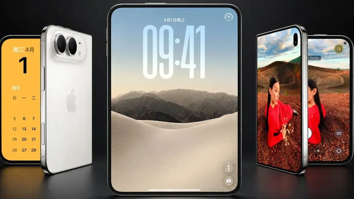 Katlanabilir telefon tasarımlarını gösteren temsili iPhone görseli