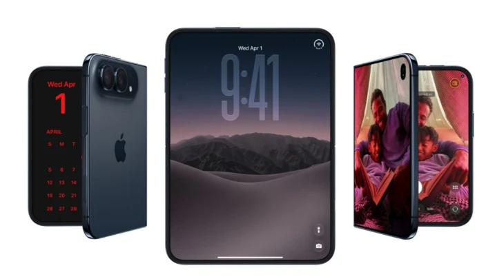 Katlanabilir ekranlı iPhone Duo tasarımını gösteren ürün görseli