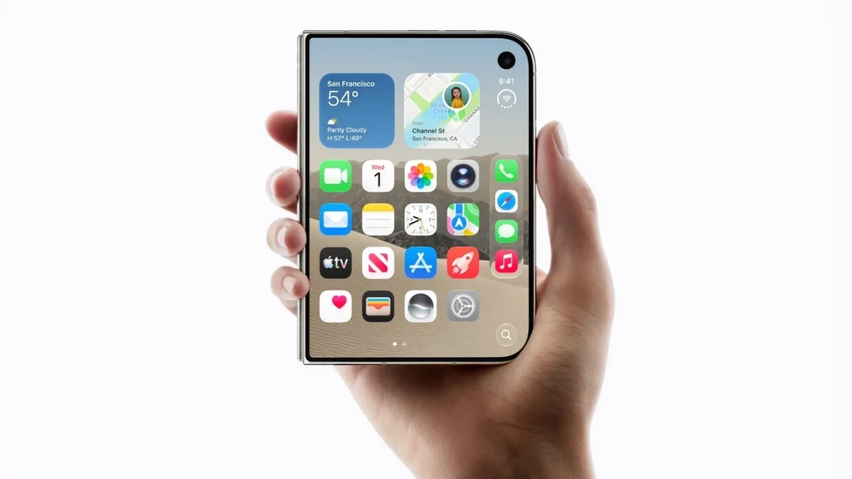 Bir elin tuttuğu, dikey biçimde açık ekrana sahip katlanabilir telefon