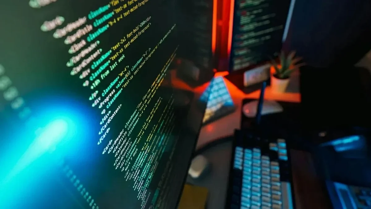 Kodların görüntülendiği bilgisayar monitörü ve klavye