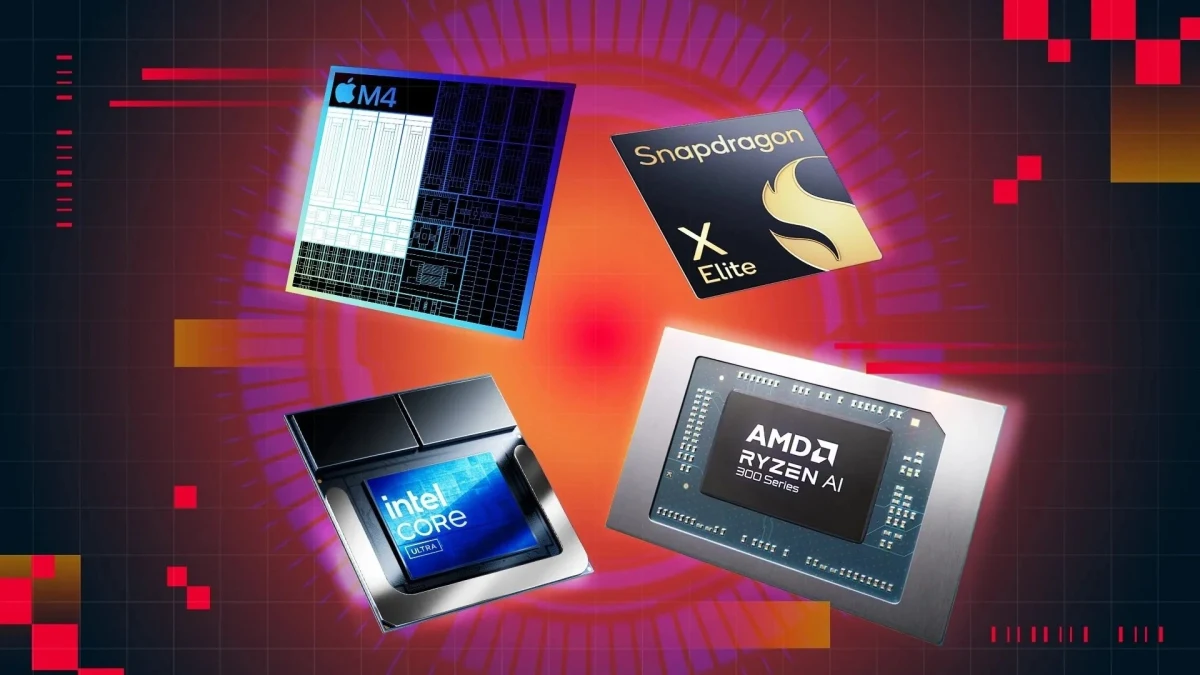 Apple M4, Snapdragon X Elite, Intel Core ve AMD Ryzen işlemci görselleri