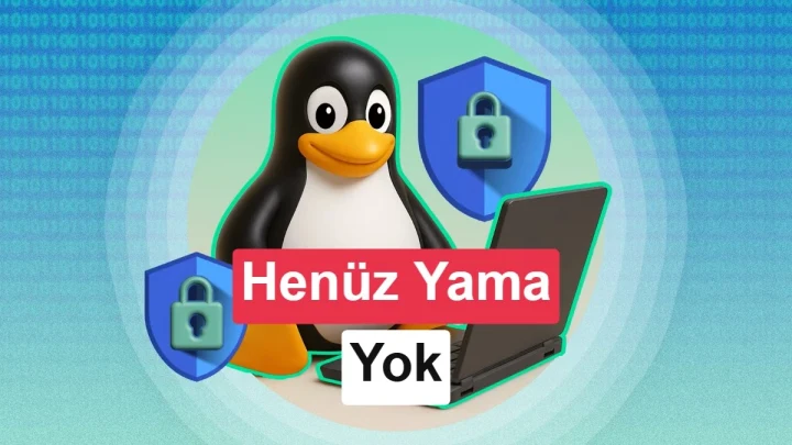 Linux pengueni, kilit simgeleri ve yama bulunmadığını belirten metin