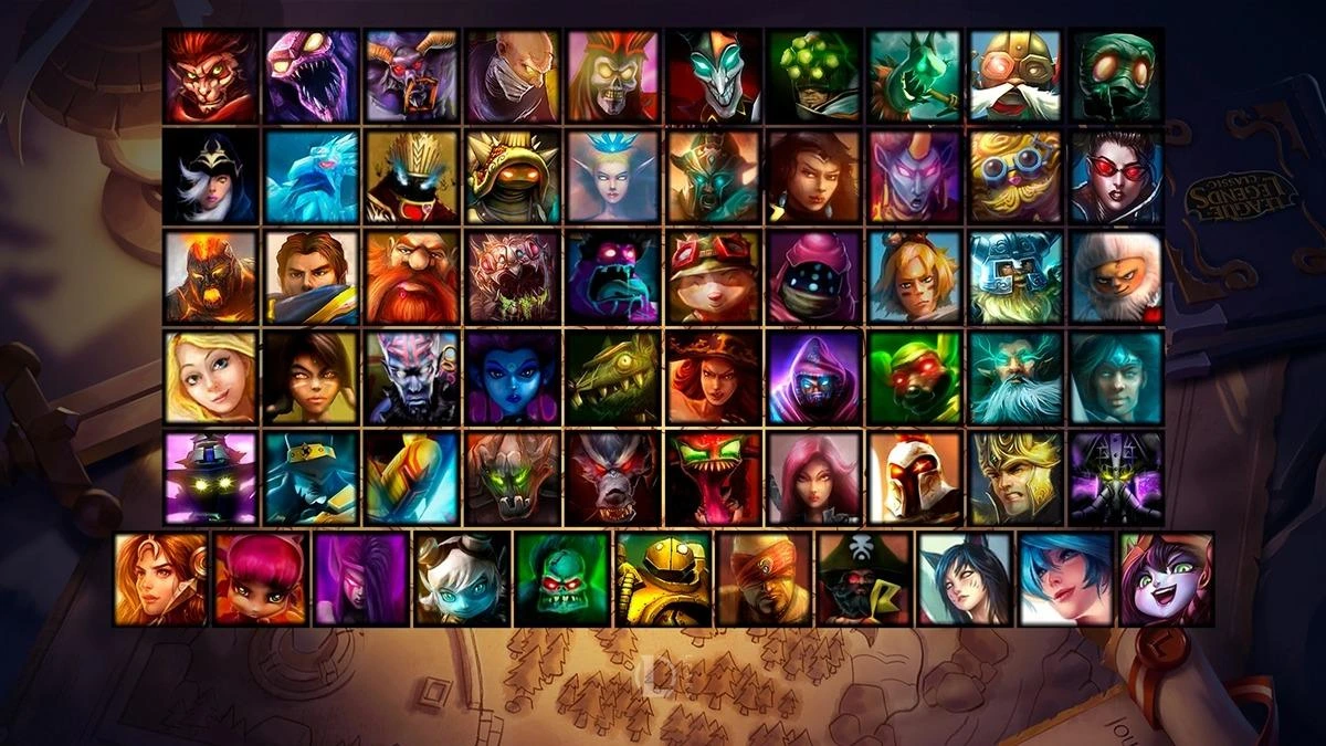 League of Legends şampiyonlarının portrelerinden oluşan seçki