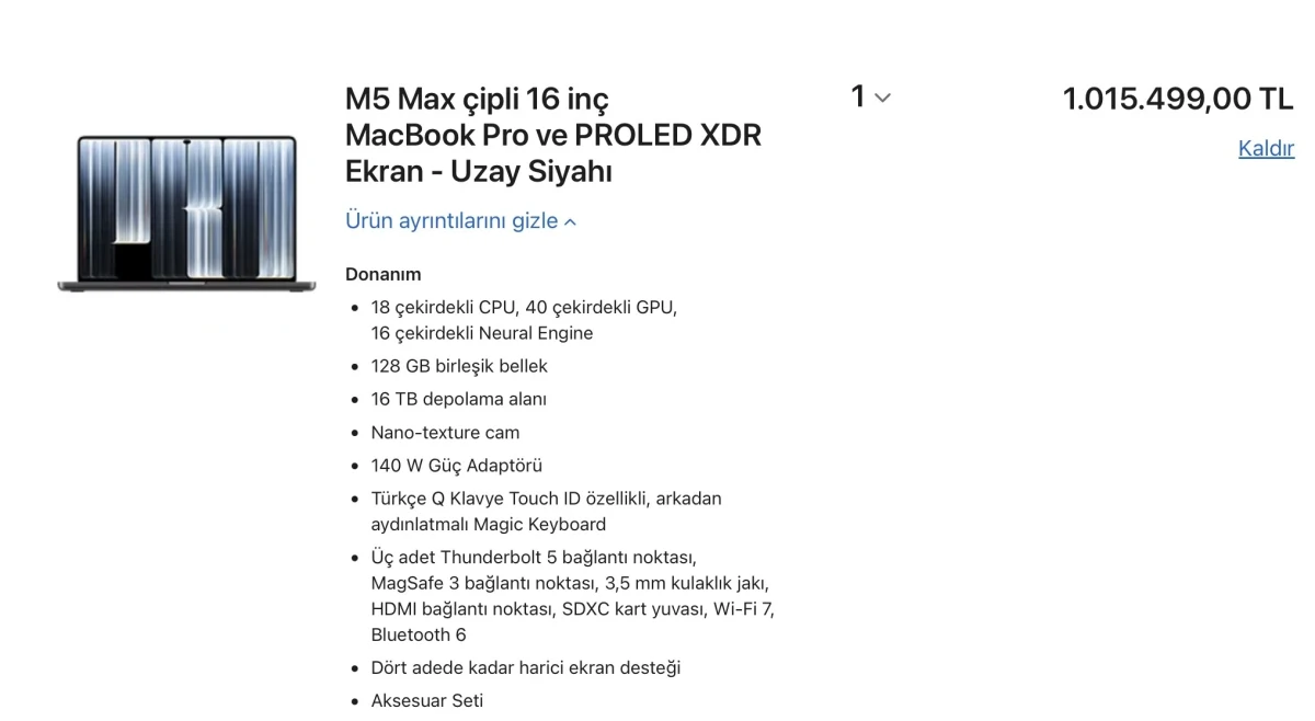 M5 Max çipli 16 inç MacBook Pro’nun teknik özellikleri ve fiyatı