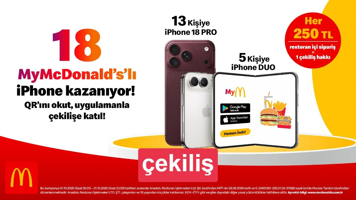McDonald’s Türkiye’nin 18 telefon ödüllü çekiliş kampanyasını tanıtan görsel