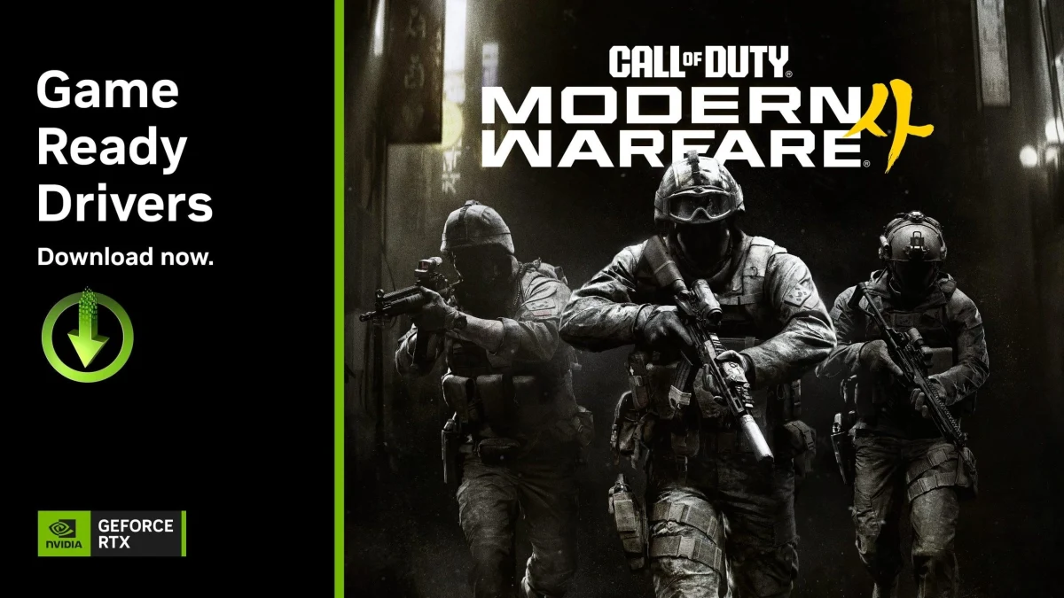 Call of Duty: Modern Warfare 4 tanıtım görseli, Nvidia Game Ready Drivers ve GeForce RTX logoları