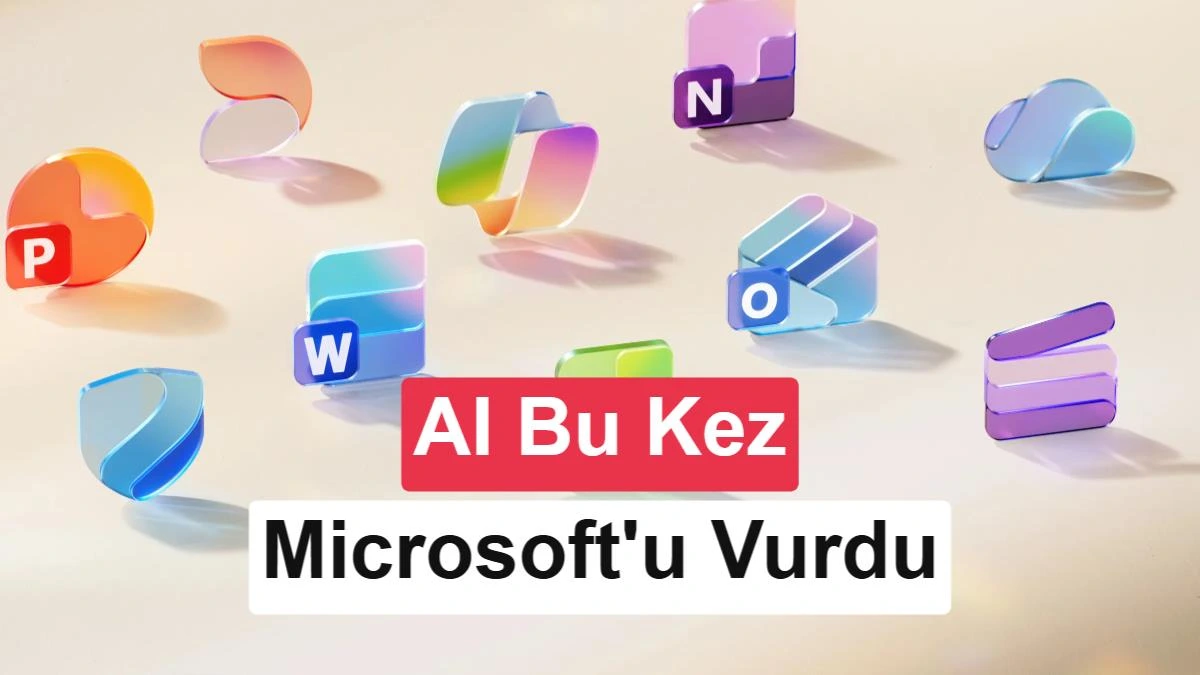 Microsoft Office uygulama simgeleri ve yapay zekâ ile ilgili kapak görseli