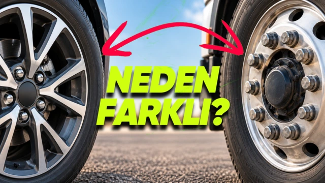 Dört bijonlu otomobil jantı ile çok bijonlu ağır araç tekerleğinin yan yana karşılaştırması