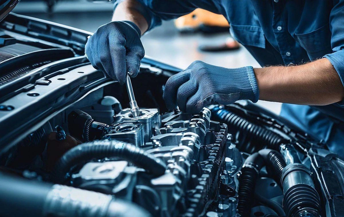 Motor bölümünde onarım yapan teknisyen