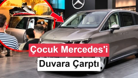 Paris'teki fuarda çocuk sergilenen Mercedes'i duvara çarptı