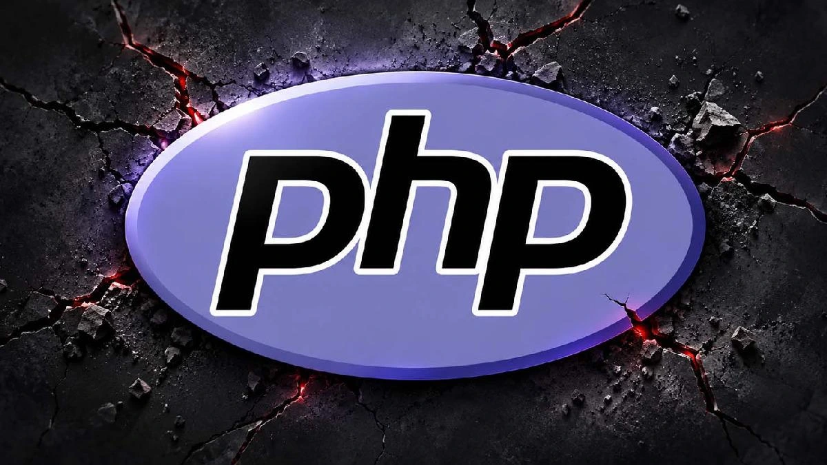 Çatlak koyu zemin üzerinde PHP logosu