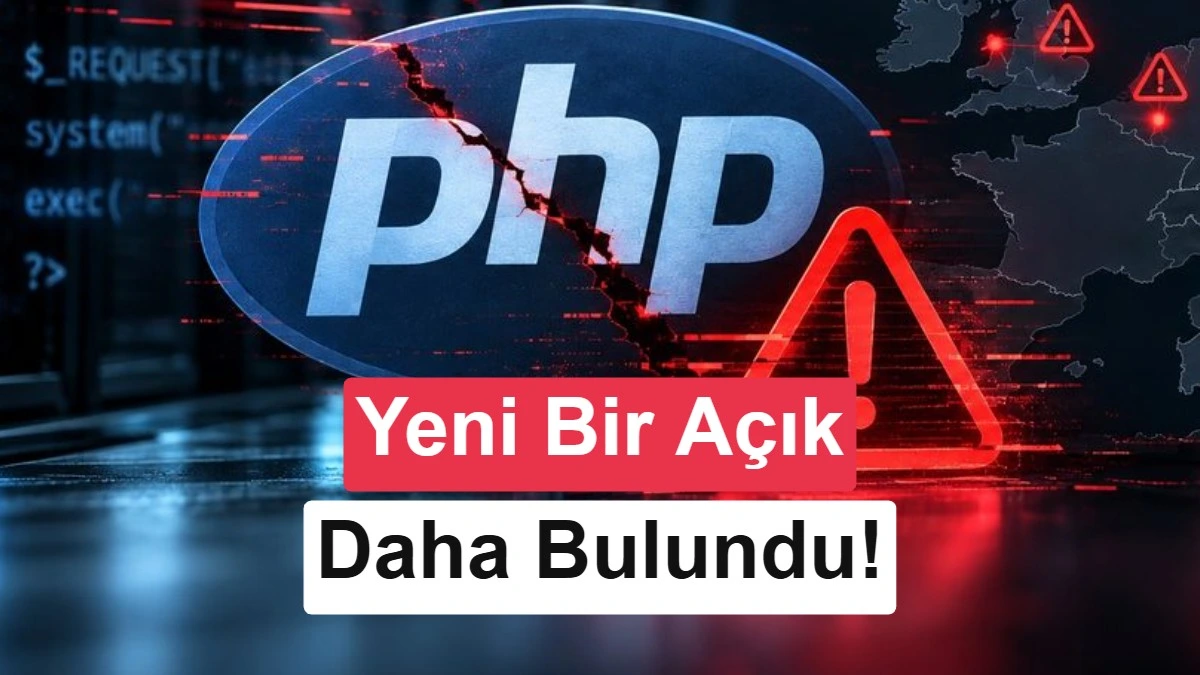PHP logosu ve güvenlik uyarısı temalı görsel