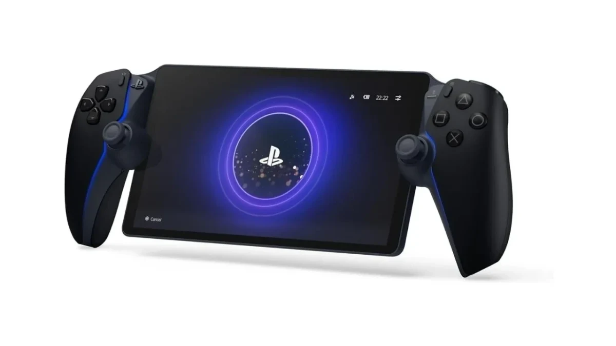 PlayStation Portal benzeri taşınabilir oyun cihazı, ekranı ve iki yanında kontrolcüleriyle gösteriliyor