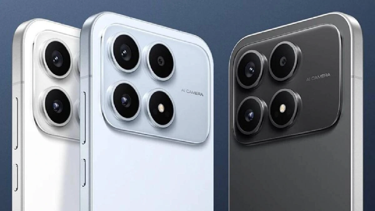 Beyaz, açık mavi ve siyah POCO X8s telefonların arka yüzü ve kamera adaları