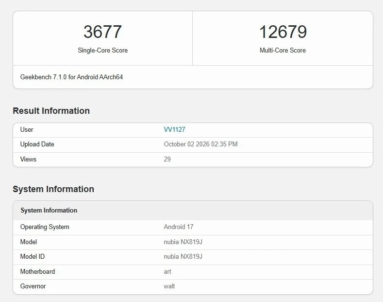 RedMagic 12 Pro+ için Geekbench 7.1.0 sonuç ekranı; tek çekirdek 3677, çoklu çekirdek 12679