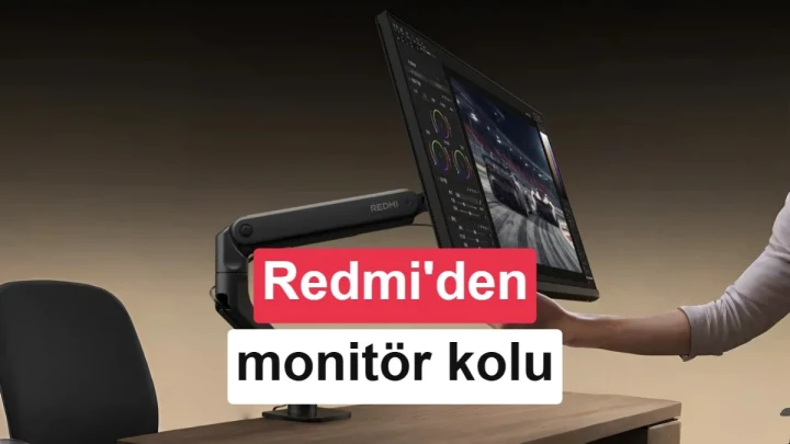 Redmi Monitor Arm monitör kolunun farklı ayar ve hareket açılarını gösteren ürün görseli
