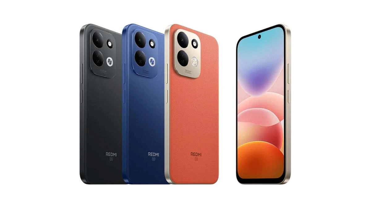 Siyah, mavi ve turuncu renklerde Redmi telefonlar ile önden görünüm