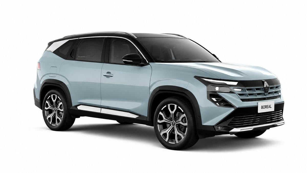 Beyaz fonda açık mavi Renault Boreal