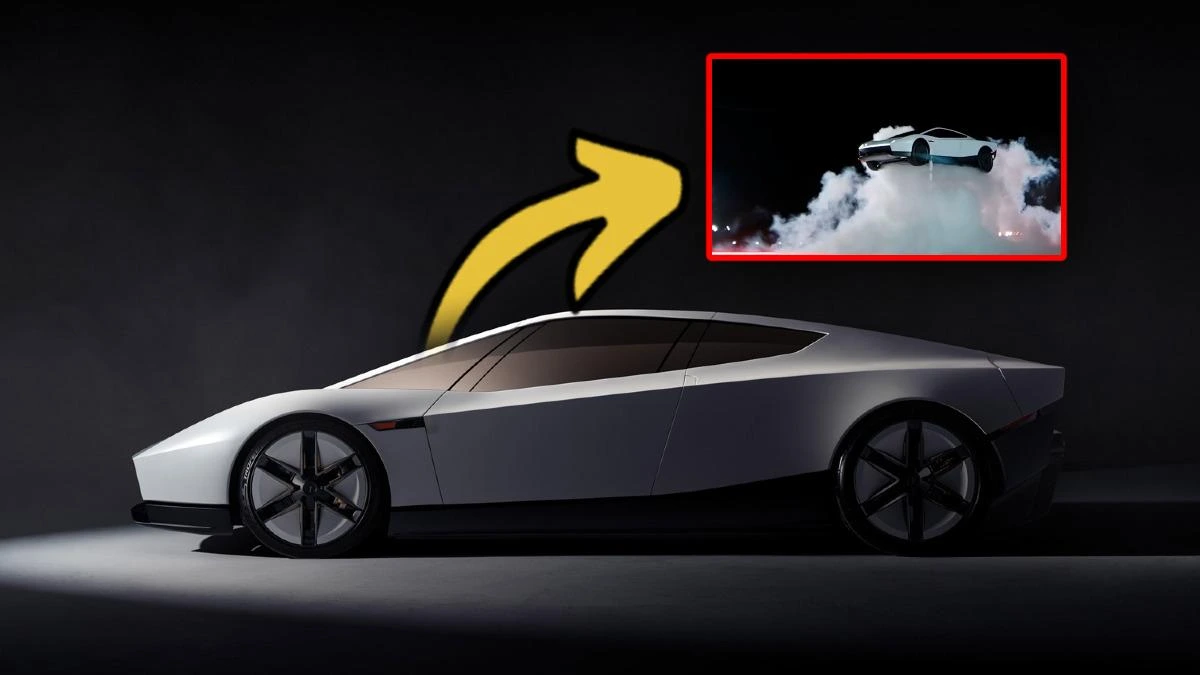 Tesla Roadster’ın yandan görünümü ve havalanma gösterisini işaret eden görsel