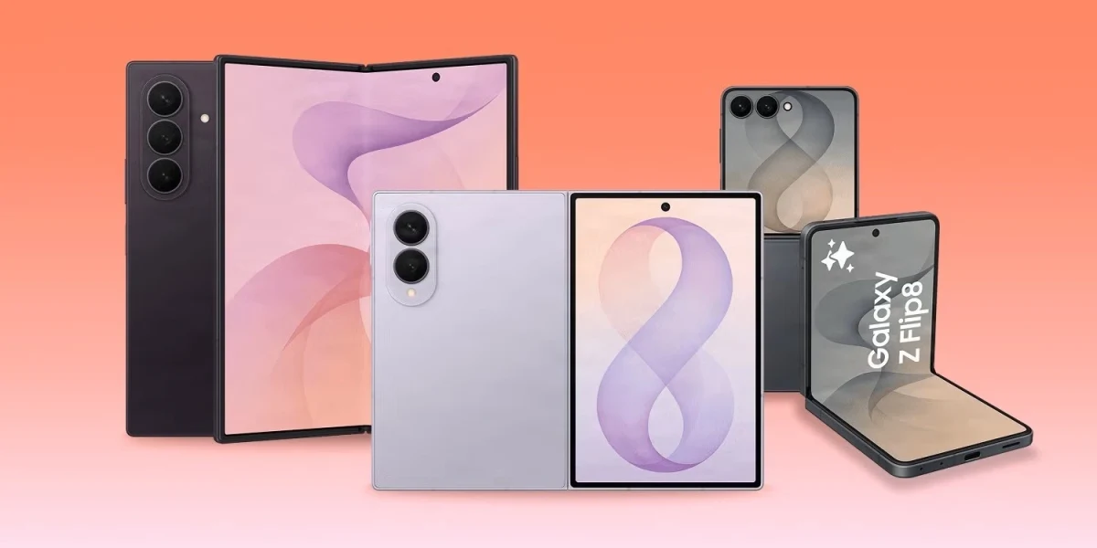 Samsung Galaxy Z serisini temsil eden açık ve kapalı katlanabilir telefon modelleri