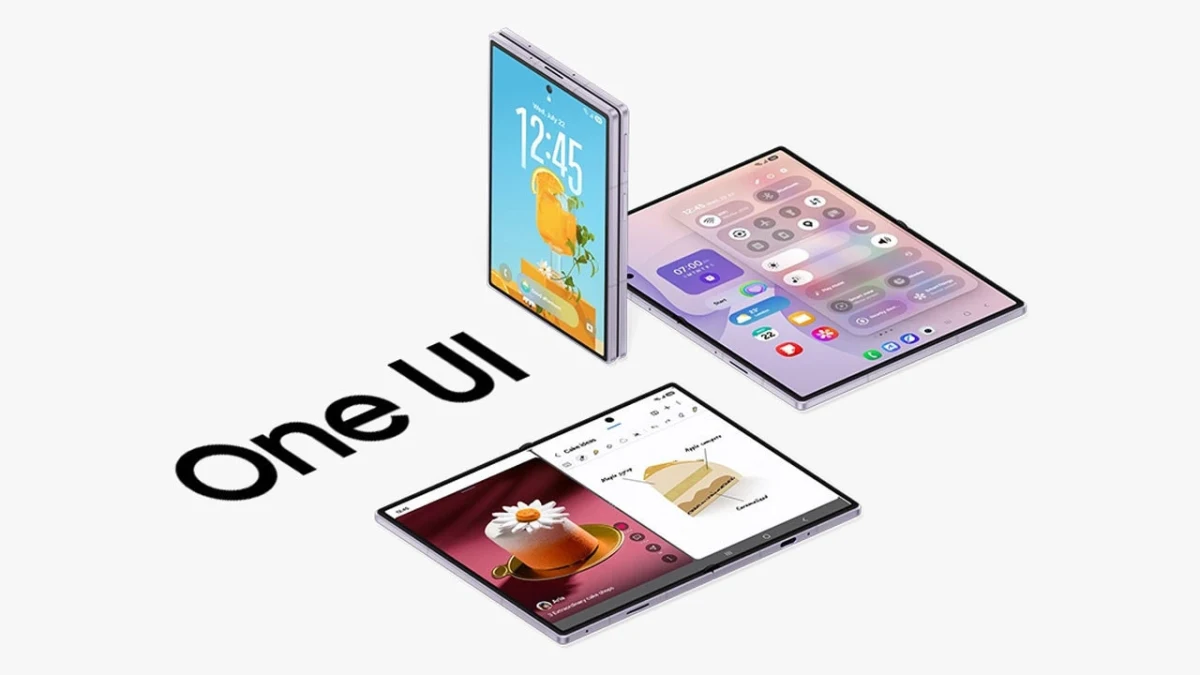 One UI yazılım arayüzünü gösteren Samsung tablet ve telefon görselleri