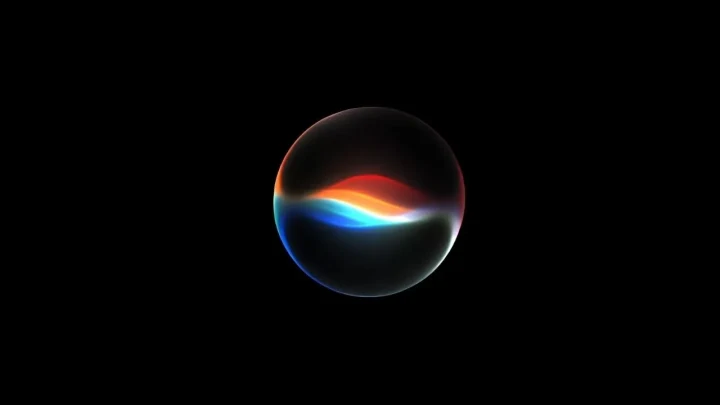Siri’yi temsil eden, renkli ışık dalgalarıyla çevrili küresel simge