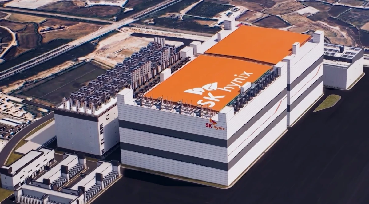 SK Hynix logosunun bulunduğu fabrika binasının havadan görünümü
