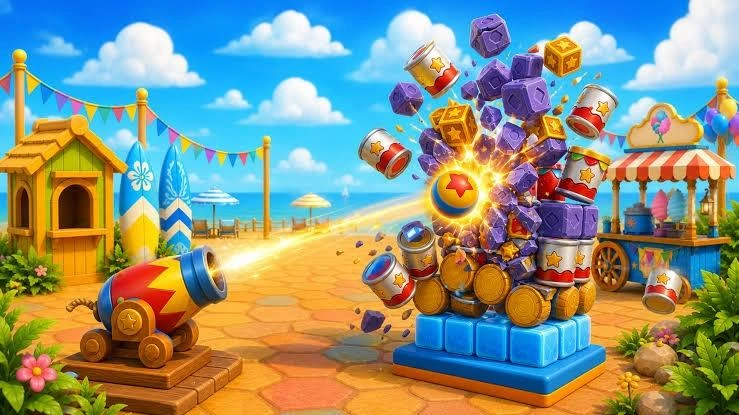 Renkli bloklara top fırlatılan Smash Fest! oyun sahnesi