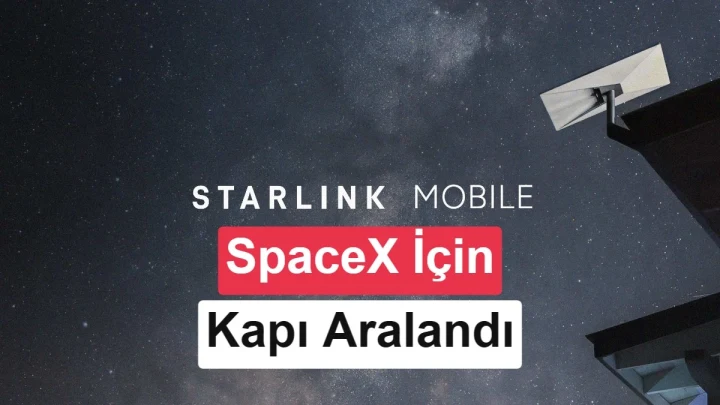 Gece gökyüzü fonunda Starlink Mobile ve SpaceX için kapının aralandığını belirten yazı