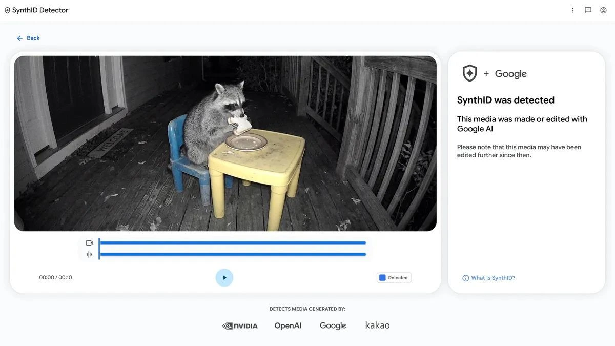 SynthID Detector ekranında filigran tespit edildiği gösterilen video önizlemesi