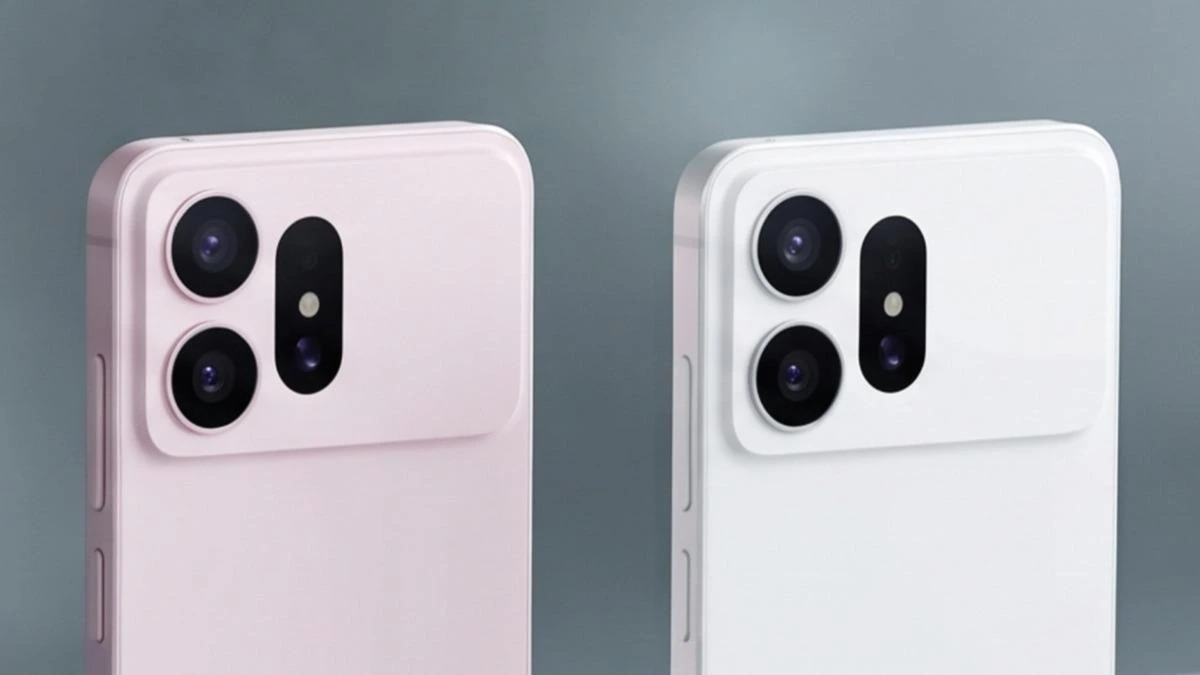 Pembe ve beyaz renklerde iki telefon konseptinin arka kamera modülleri
