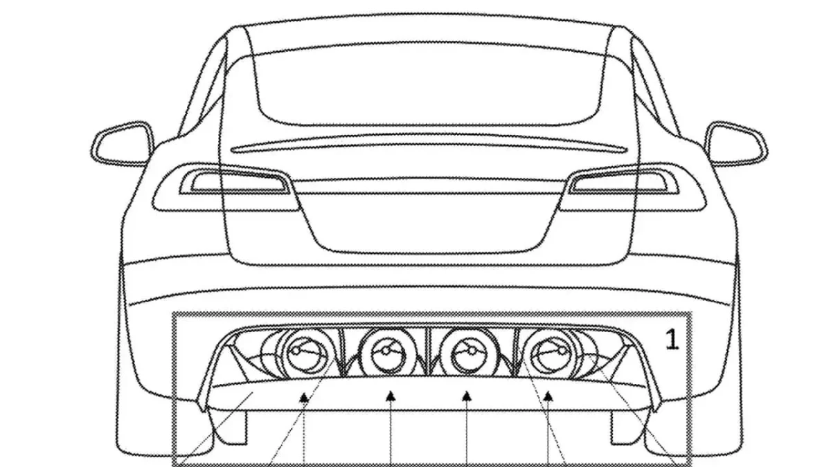 Tesla patent çiziminde otomobilin arka difüzörüne yerleştirilen dört fan