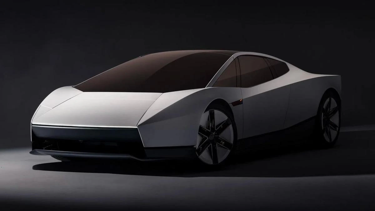 Mat beyaz Tesla Roadster’ın önden üç çeyrek görünümü