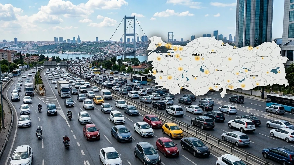 İstanbul’da yoğun araç trafiği ve Türkiye haritası