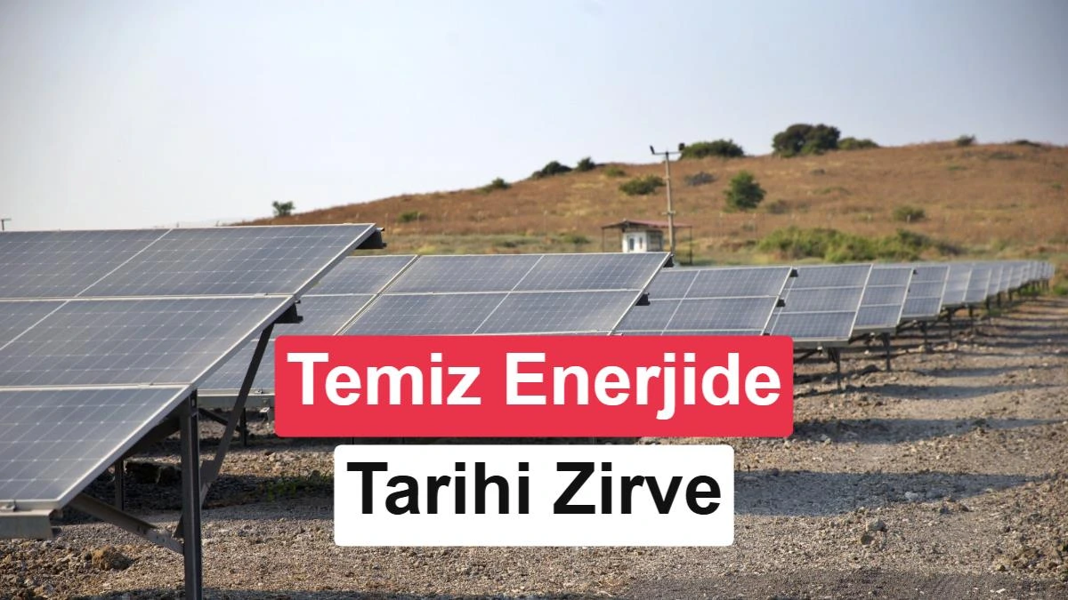 Güneş panellerinin önünde yükselen rüzgâr türbinleri