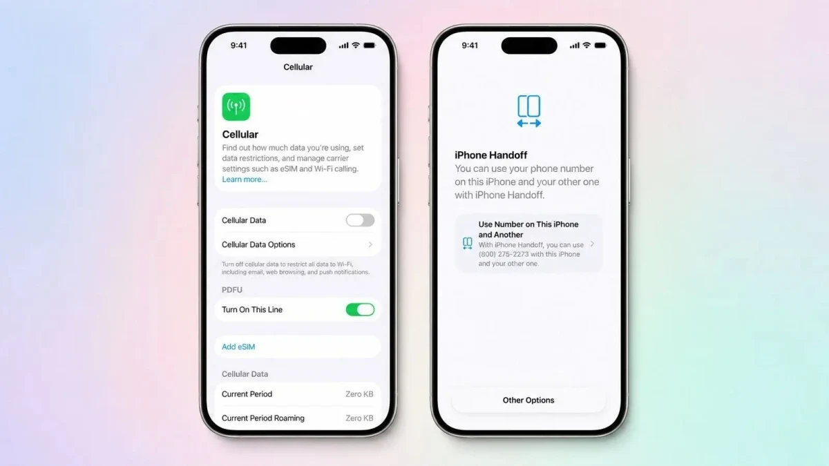 iPhone Handoff ayarlarını gösteren yan yana iki iPhone ekranı