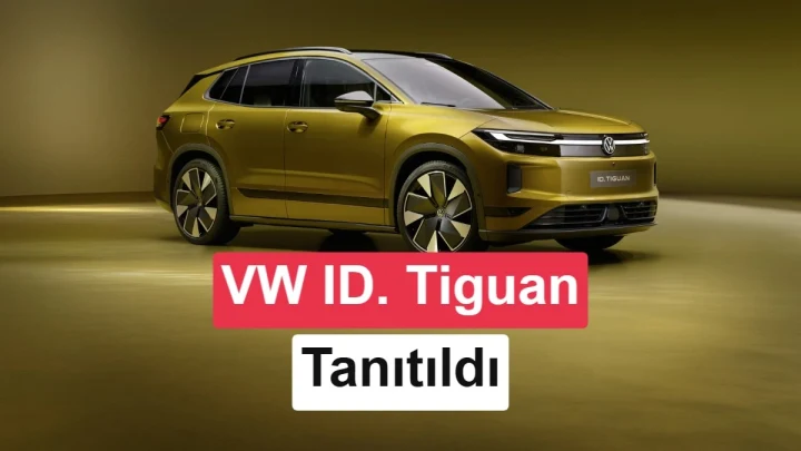 Sarı renkli Volkswagen ID. Tiguan elektrikli SUV önden üç çeyrek açıdan
