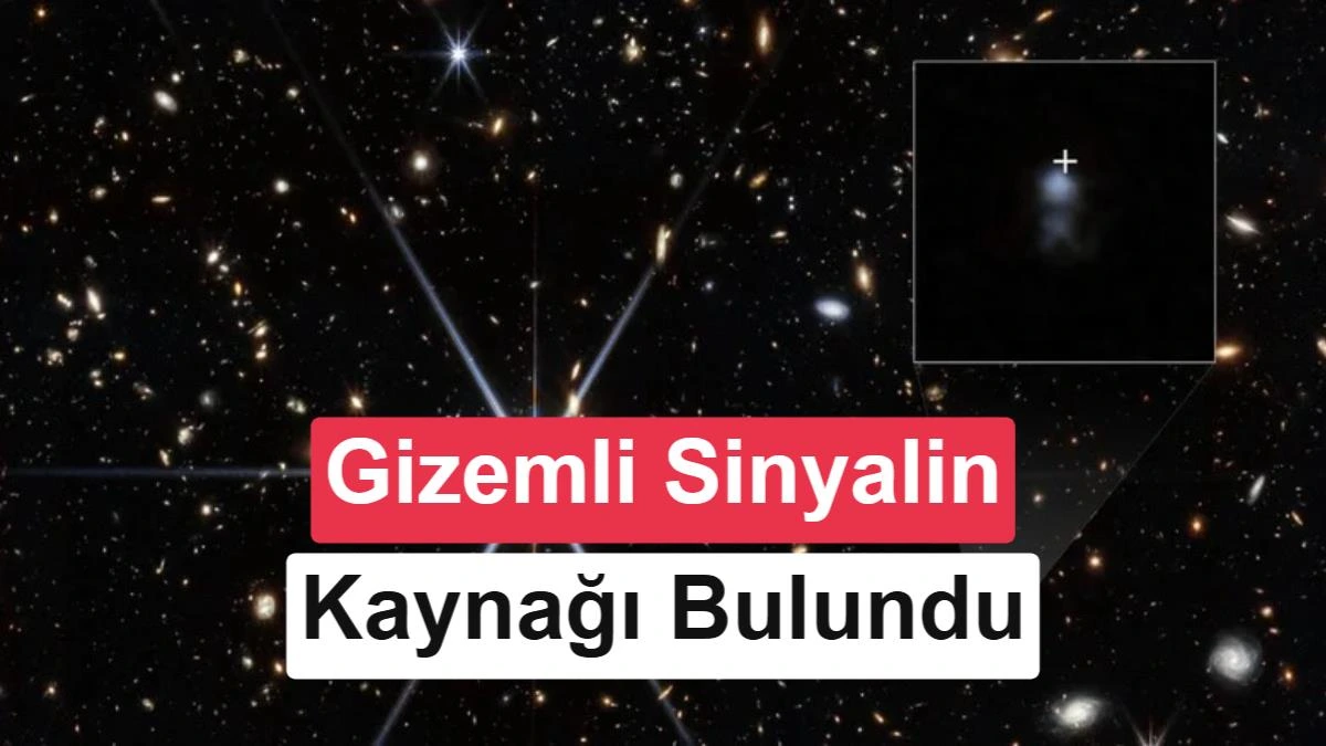 Webb görüntüsünde yıldızlarla dolu bir gökyüzü ve işaretlenmiş uzak bir kaynak