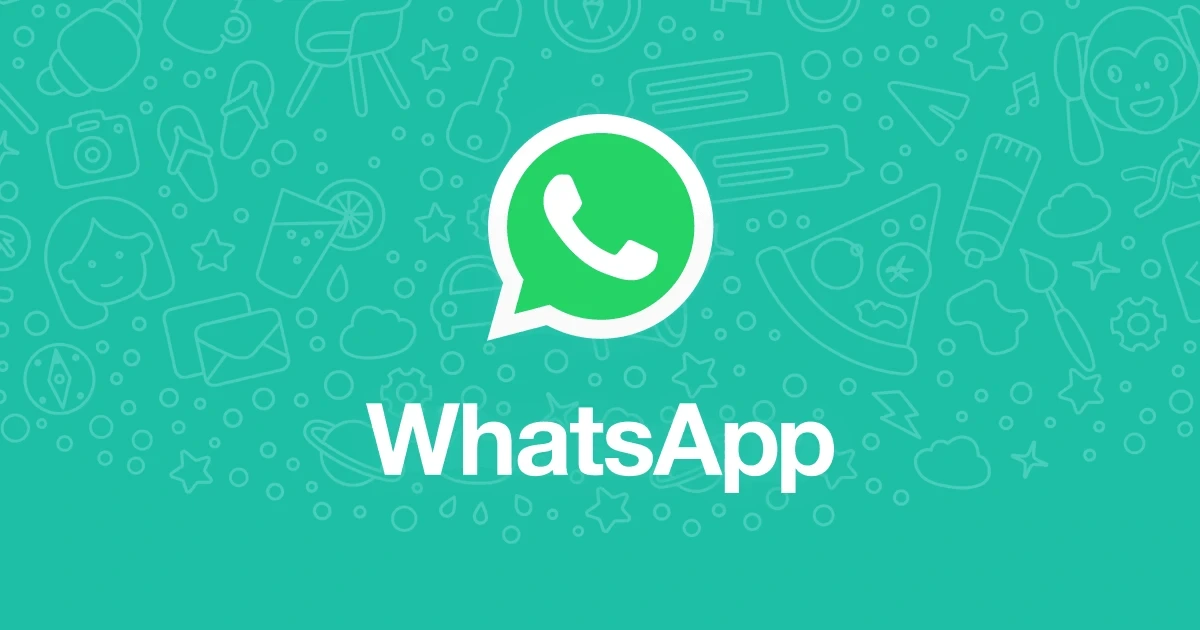Turkuaz zemin üzerinde WhatsApp logosu ve uygulama simgeleri