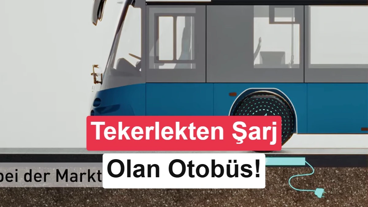 Elektrikli otobüsün tekerleği içindeki bobinlerle şarj edilmesini anlatan görsel