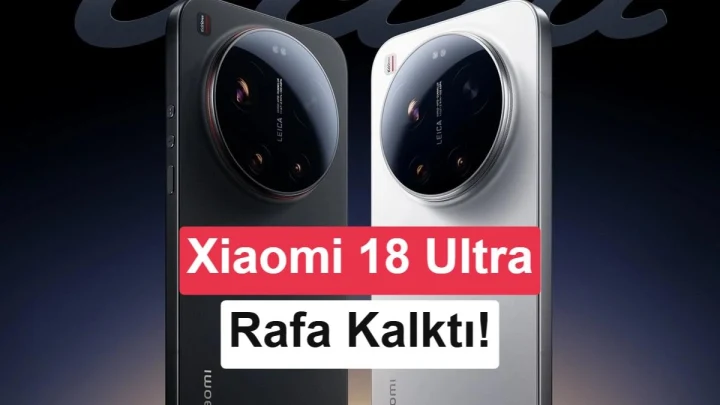 Koyu arka plan üzerinde Xiaomi 18 Ultra yazılı, siyah ve beyaz iki telefon görseli