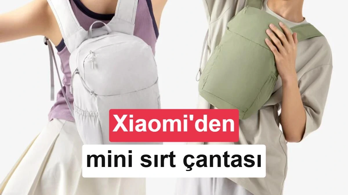 Xiaomi’nin mini sırt çantası; bir model çantayı sırtında taşırken diğeri katlanmış hâlde tutuyor