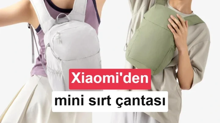Xiaomi’nin mini sırt çantası; bir model çantayı sırtında taşırken diğeri katlanmış hâlde tutuyor