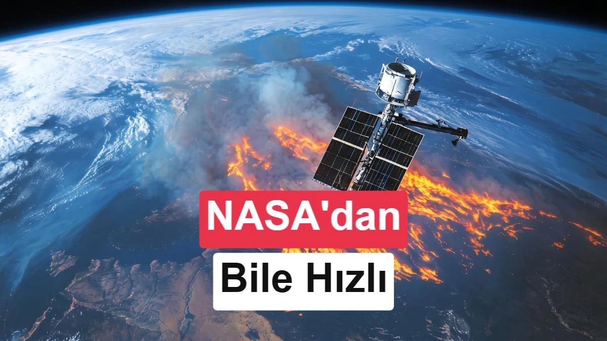 Dünya yörüngesindeki bir uydu ve yeryüzündeki orman yangınını gösteren kapak görseli